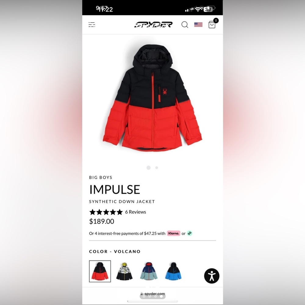 Spyder Big Boy’s Impulse Synthetic Down Jacket
